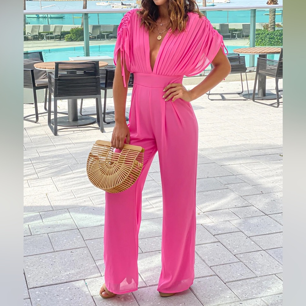 Miss Avenue Bold Pink Pleated top Jumpsuit
